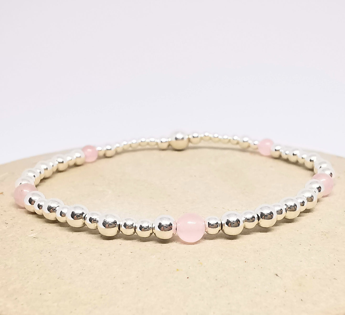 Sterling Silver Rose Quartz Bead Bracelet