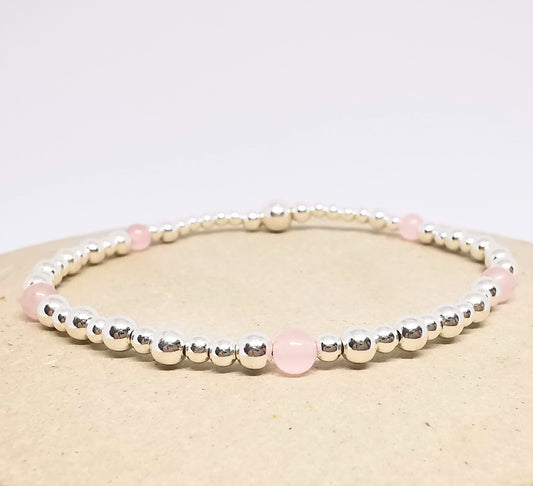 Sterling Silver Rose Quartz Bead Bracelet