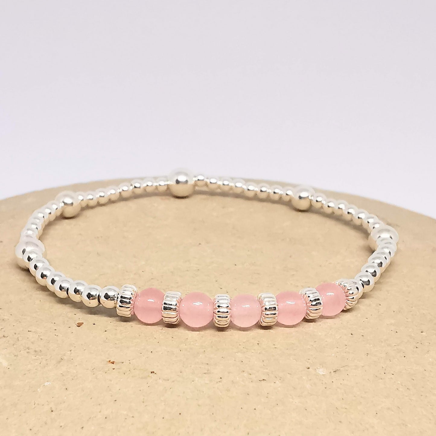 Sterling Silver Rose Quartz Bead Bracelet