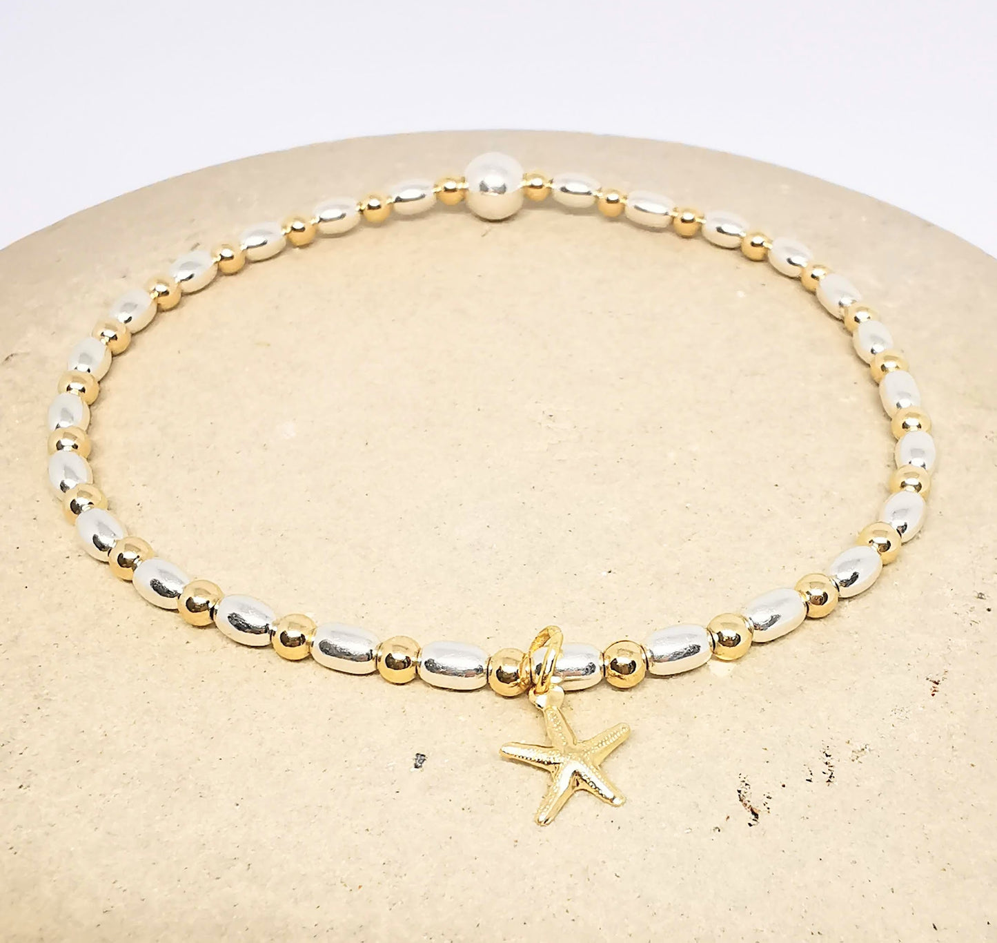 Gold and Silver Starfish Bead Bracelet