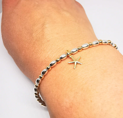 Gold and Silver Duo Starfish Bracelet and Earrings Set - Free Earrings