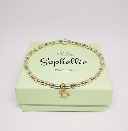 Gold and Silver Starfish Bead Bracelet