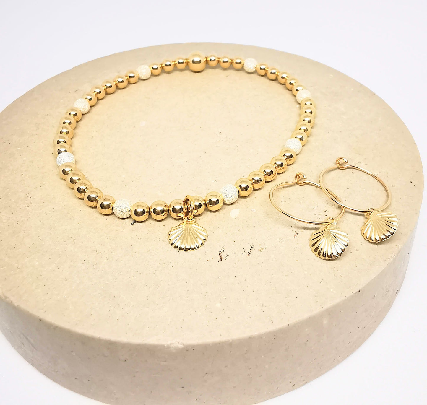 Sterling Silver Shell Bracelet and Earrings Set