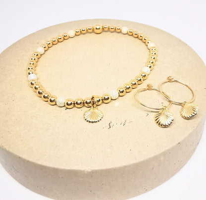 Sterling Silver Shell Bracelet and Earrings Set