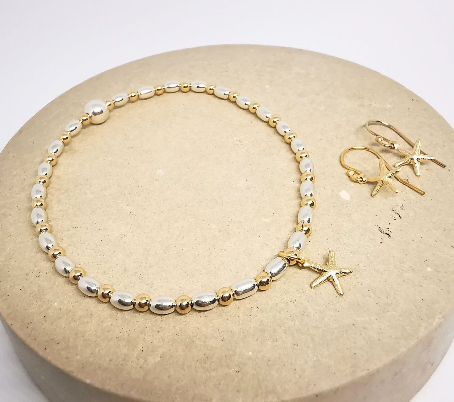 Gold and Silver Duo Starfish Bracelet and Earrings Set - Free Earrings