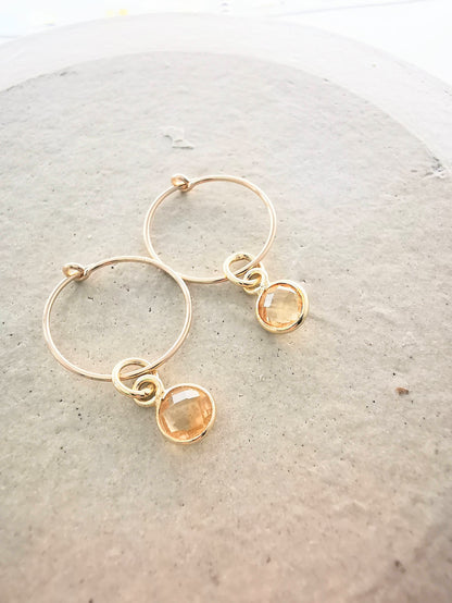 Gold Round Citrine Hoop Earrings