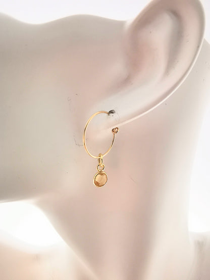 Gold Round Citrine Hoop Earrings