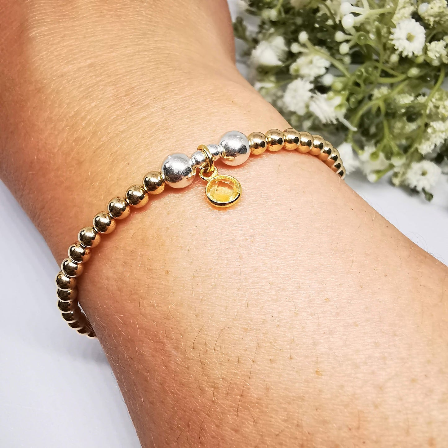 Gold Citrine Bead Bracelet