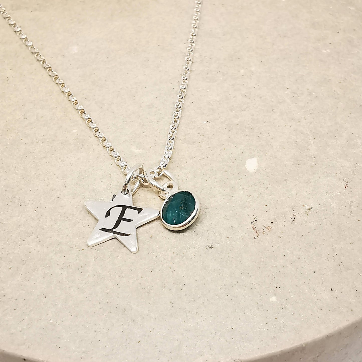 Personalised Initial and Gemstone Star Necklace in Sterling Silver