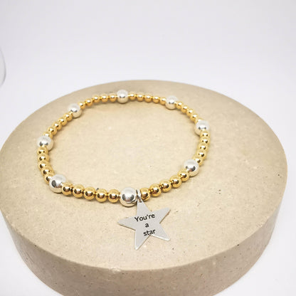 You're a Star Beaded Bracelet in Sterling Silver and Gold