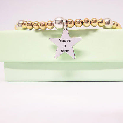 You're a Star Beaded Bracelet in Sterling Silver and Gold