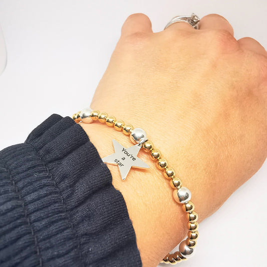 You're a Star Beaded Bracelet in Sterling Silver and Gold
