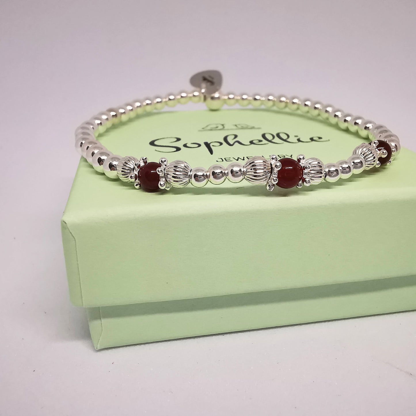 CATALINA Sterling Silver  and Red Agate Bead Bracelet