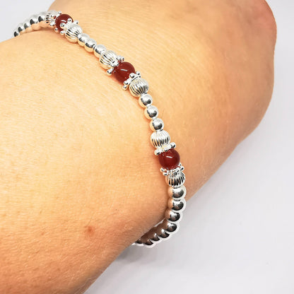 CATALINA Sterling Silver  and Red Agate Bead Bracelet