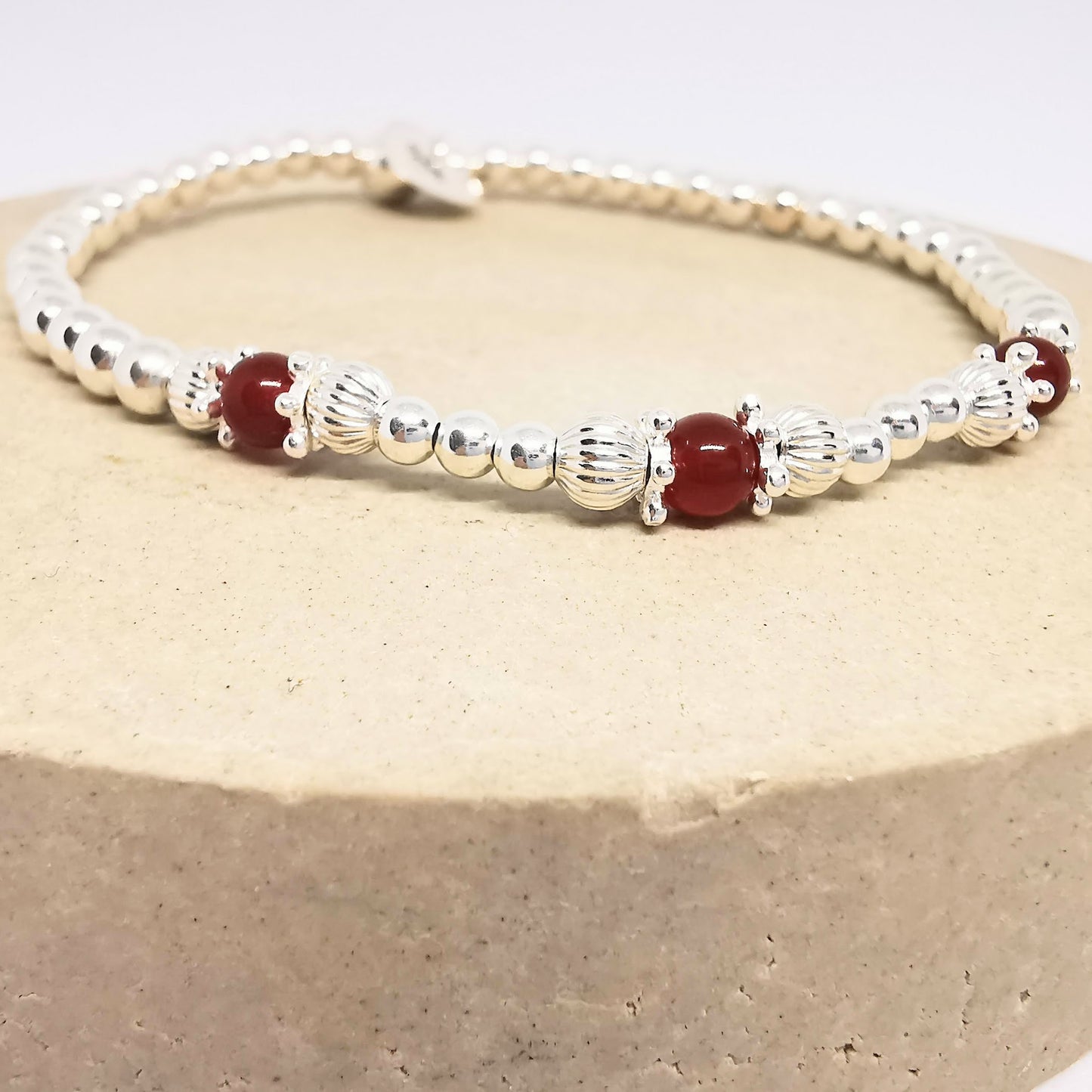 CATALINA Sterling Silver  and Red Agate Bead Bracelet