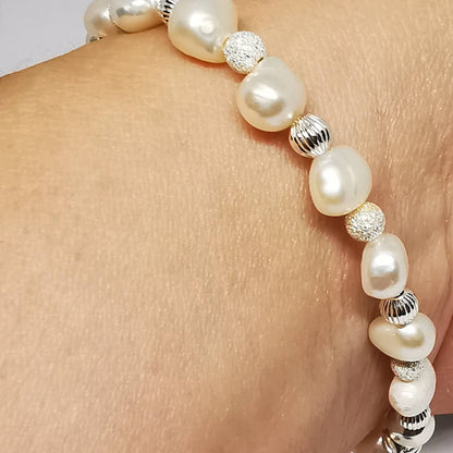 REAGAN Sterling Silver and Freshwater Pearl Bead Bracelet