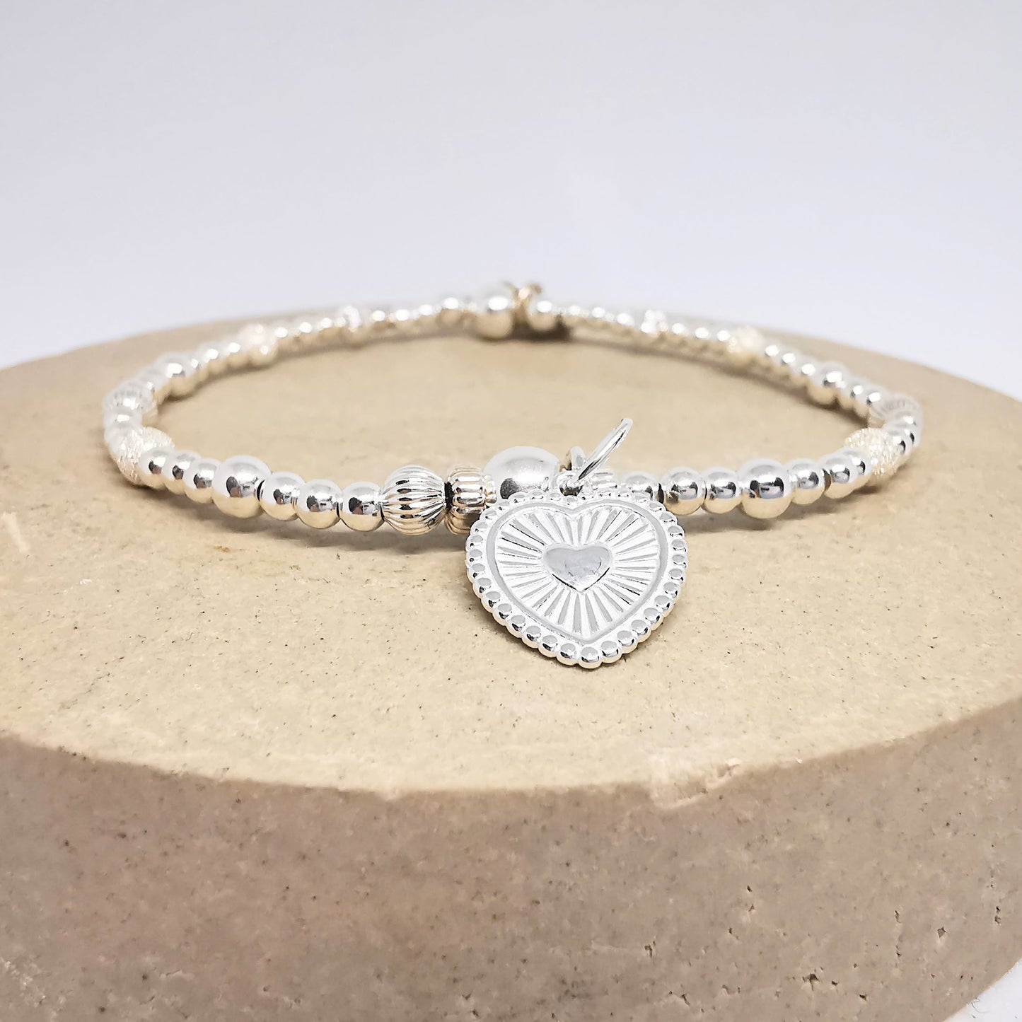 SADIE Personalised Heart Beaded Bracelet in Sterling Silver