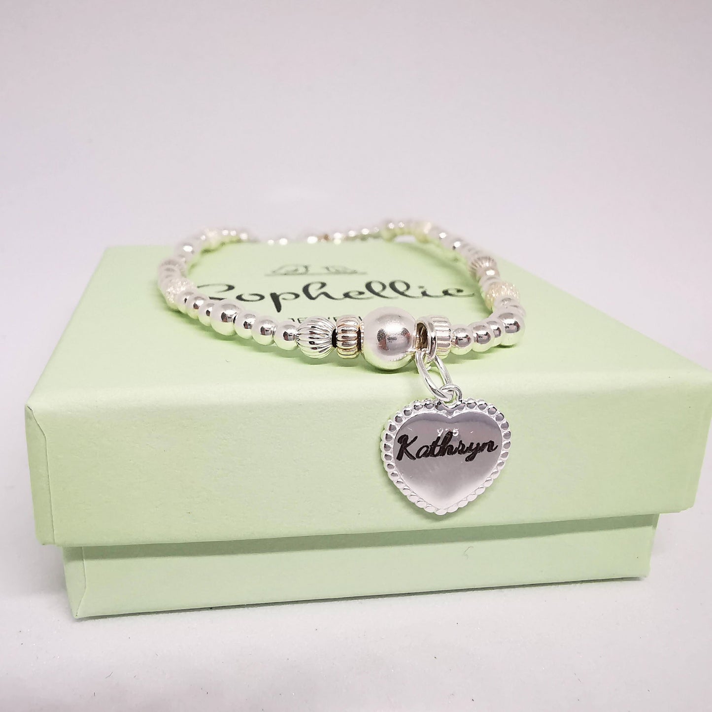 SADIE Personalised Heart Beaded Bracelet in Sterling Silver