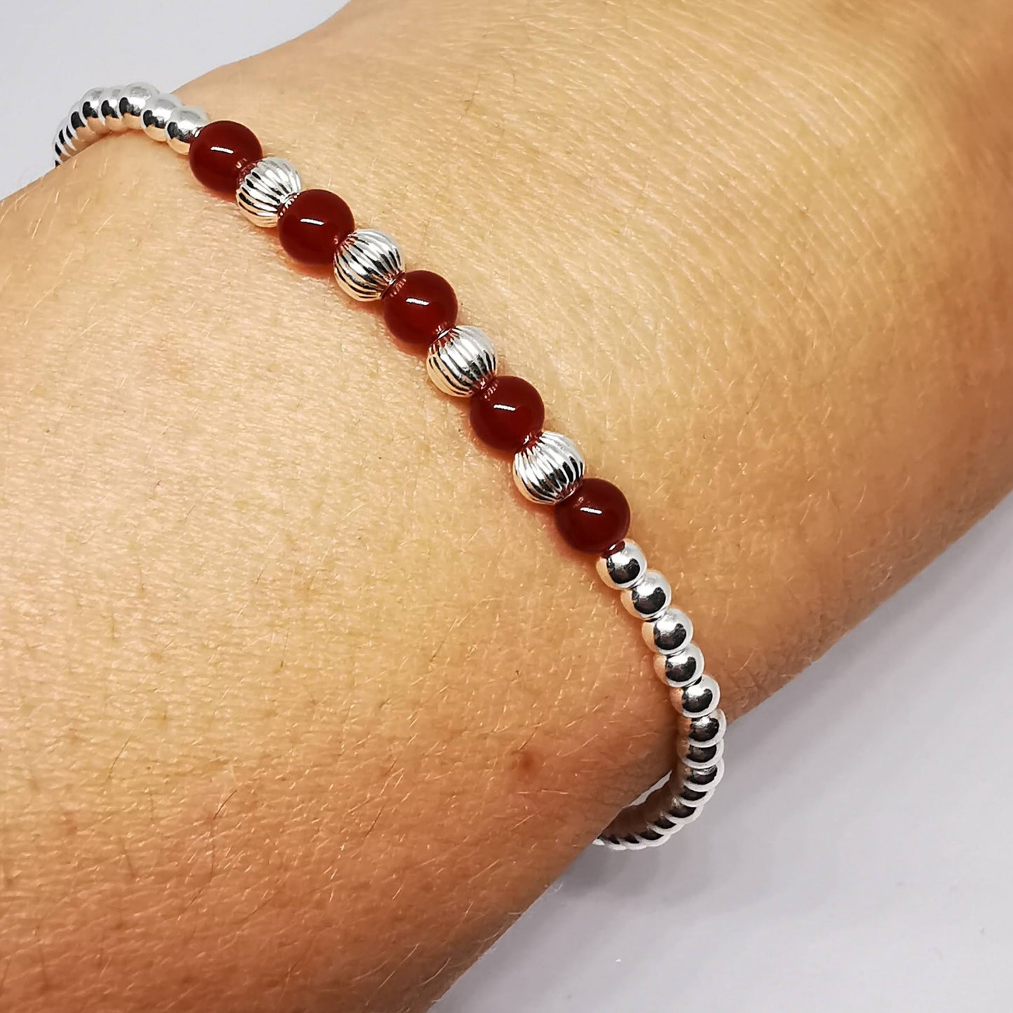 AUTUMN Red Agate Bead Bracelet in Sterling Silver