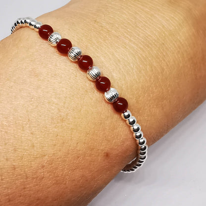 AUTUMN Red Agate Bead Bracelet in Sterling Silver