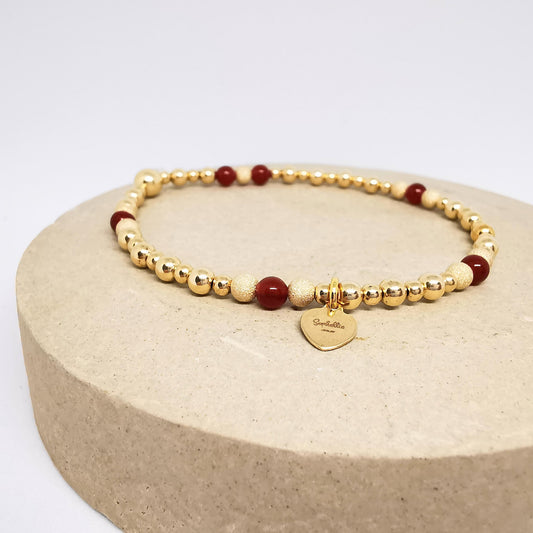 Gold and Red Agate Beaded Bracelet