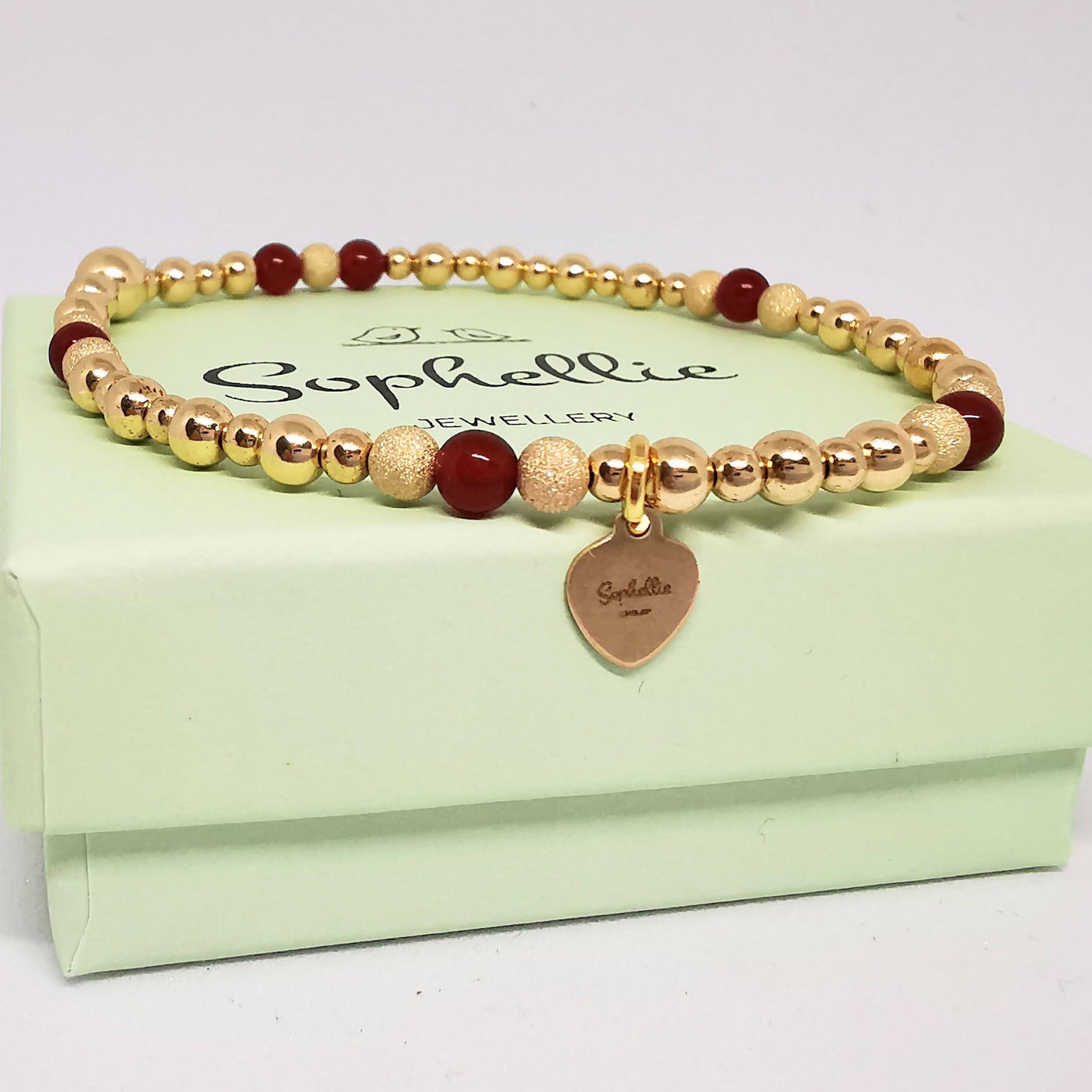 Gold and Red Agate Beaded Bracelet