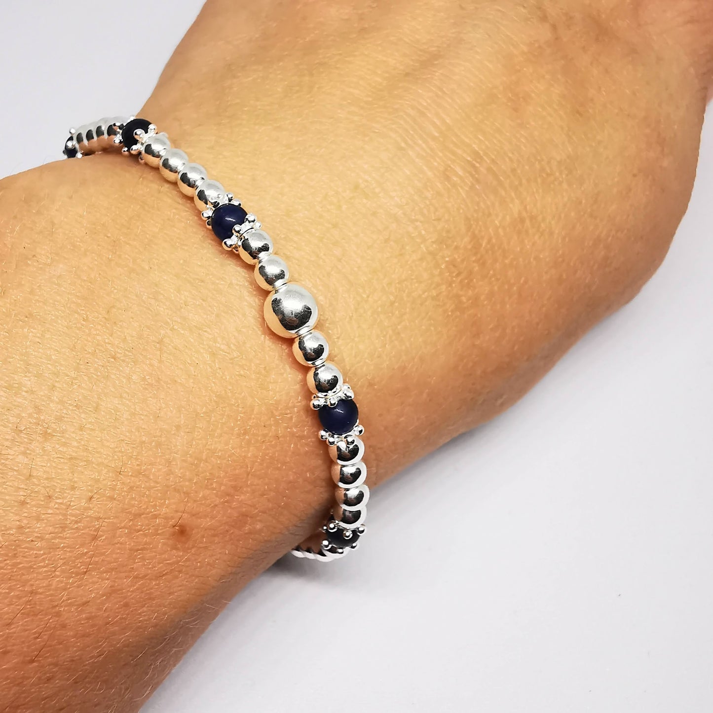 CLAIRE Sodalite Beaded Bracelet in Sterling Silver