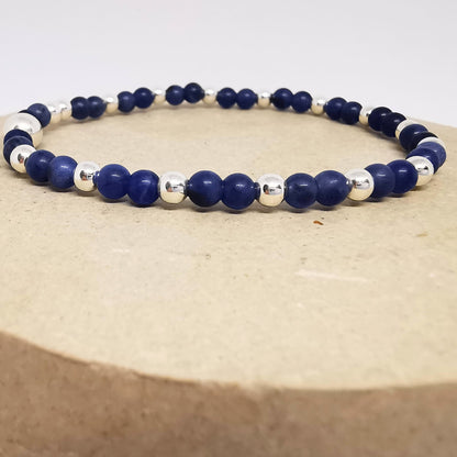 MADELYN Sodalite Beaded Bracelet in Sterling Silver