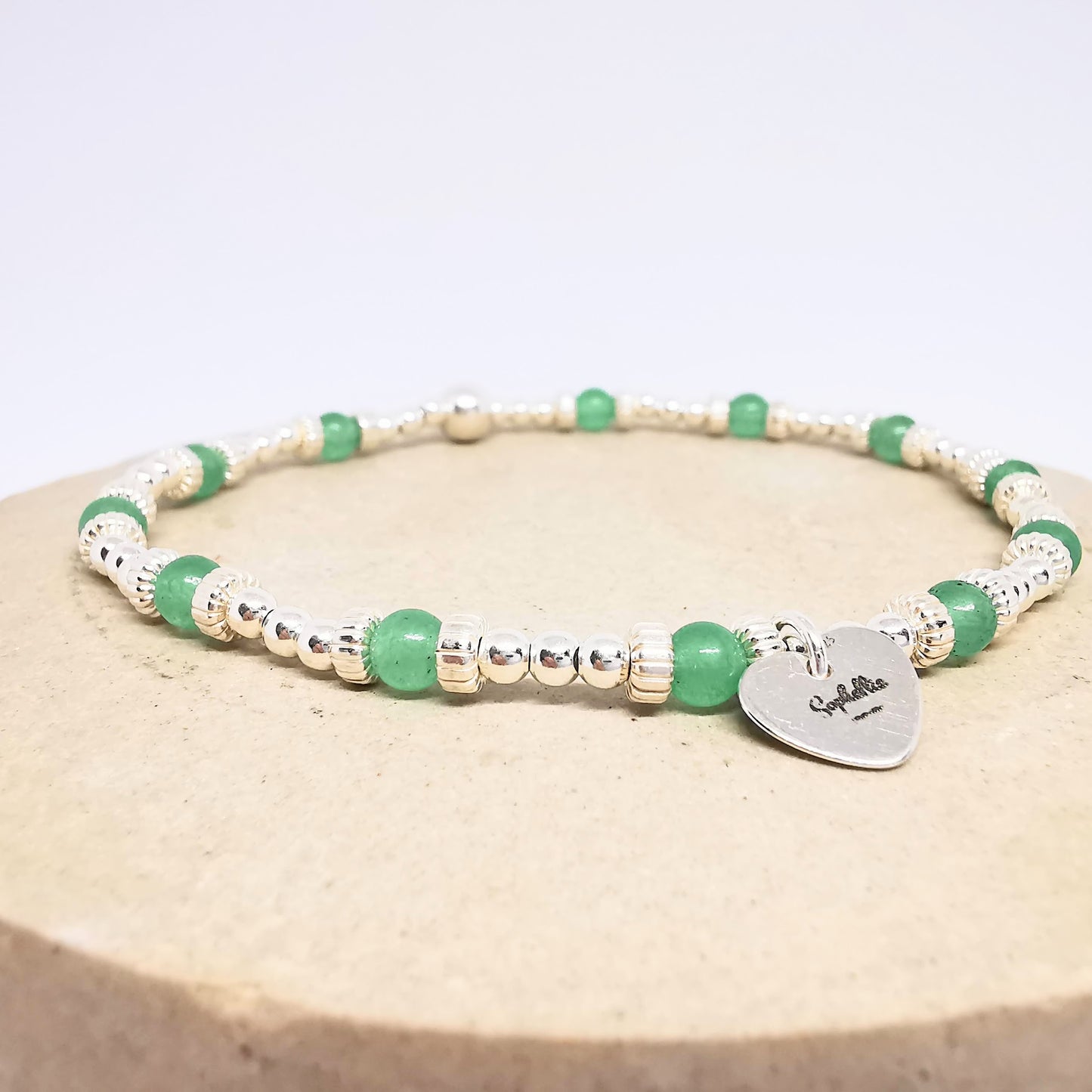 ZOE Green Aventurine Beaded Bracelet in Sterling Silver