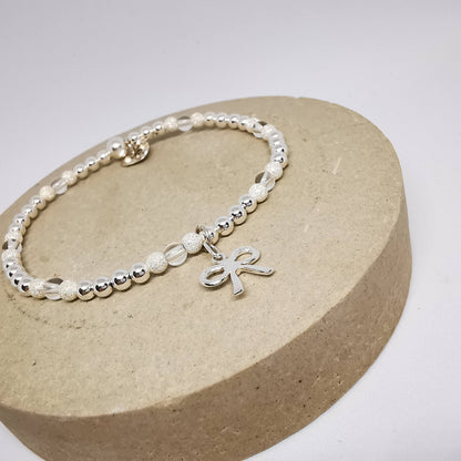 Mila and Stella Crystal Beaded Bracelet Duo with Bow in Sterling Silver