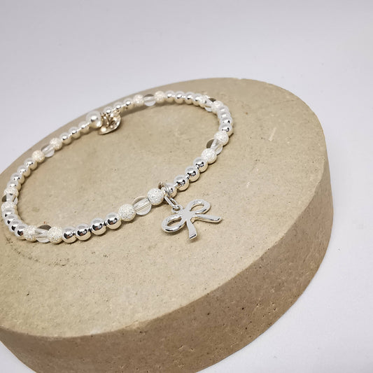 Stella Crystal Beaded Bracelet with Bow in Sterling Silver