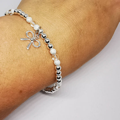 Mila and Stella Crystal Beaded Bracelet Duo with Bow in Sterling Silver