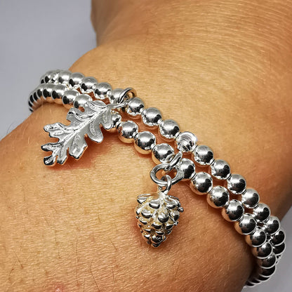 HANNAH Pinecone and Acorn Duo Beaded Bracelet Set