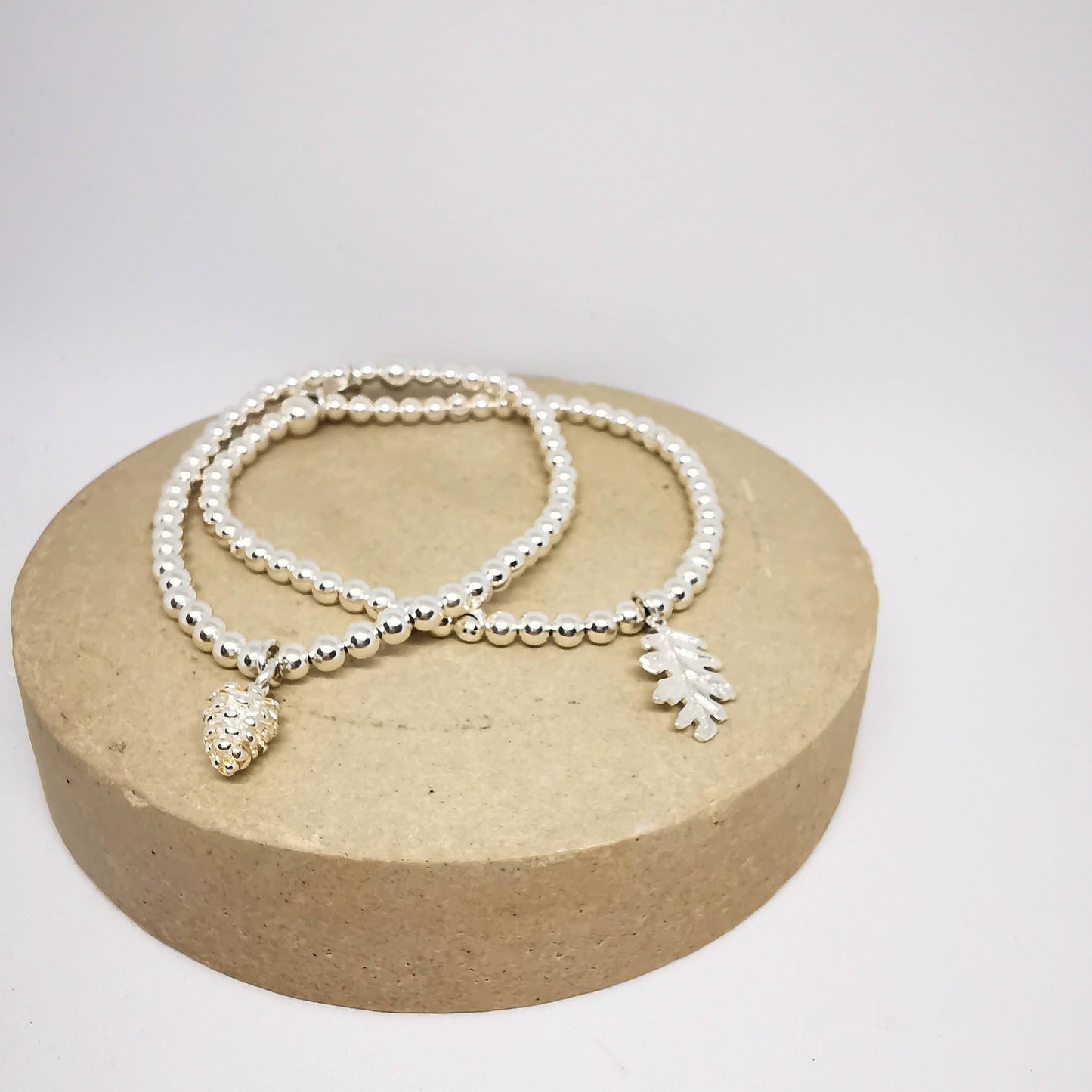 HANNAH Pinecone and Acorn Duo Beaded Bracelet Set