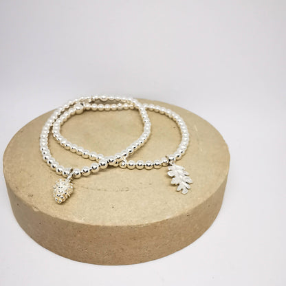 HANNAH Pinecone and Acorn Duo Beaded Bracelet Set