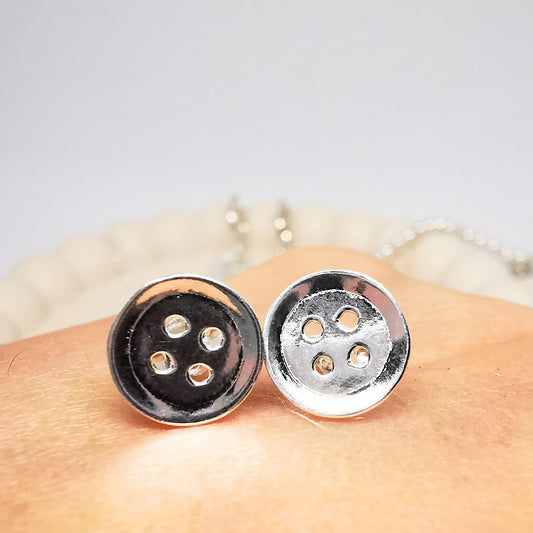 Button Stud Earrings in Sterling Silver