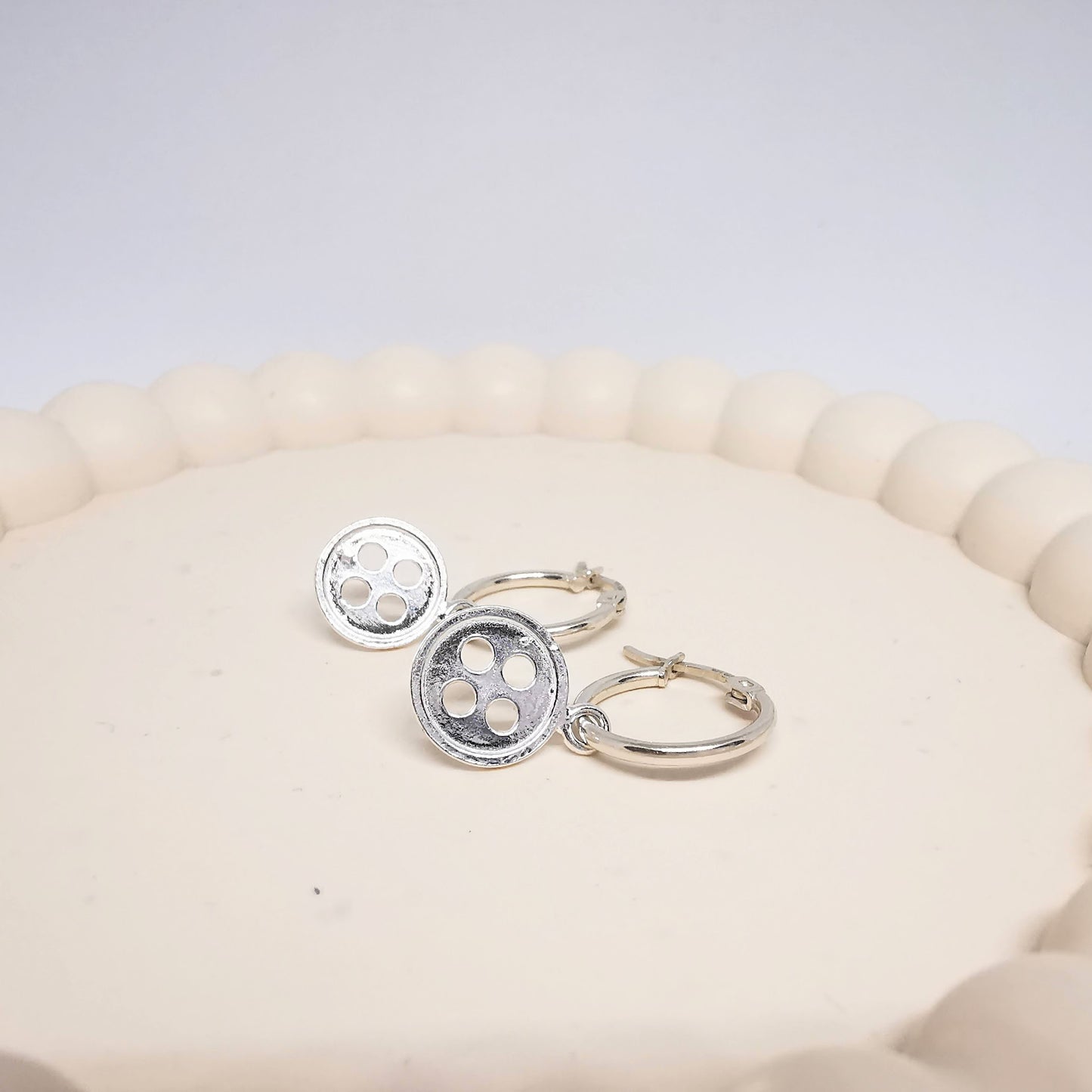 Button Hoop Earrings in Sterling Silver