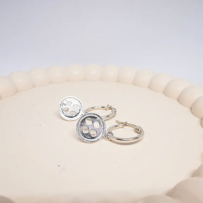 Button Hoop Earrings in Sterling Silver