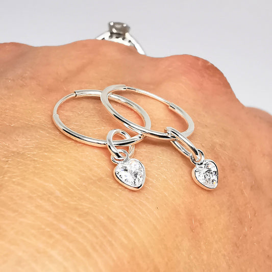 Crystal Heart Hoop Earrings in Sterling Silver