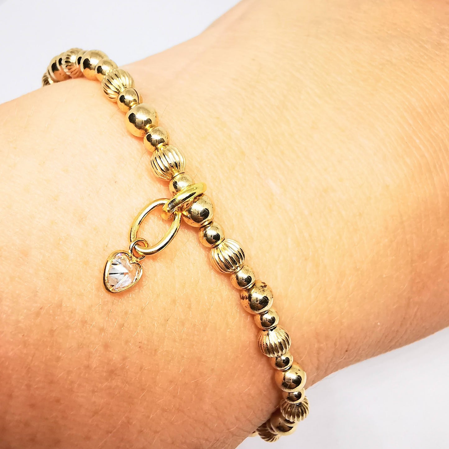 Crystal Heart Beaded Bracelet in Gold