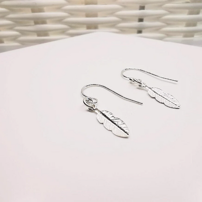 Sterling Silver Feather Charm Ear Wire Earrings