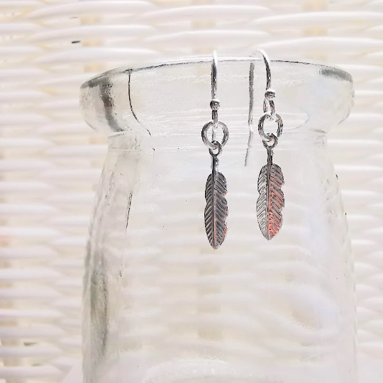 Sterling Silver Feather Charm Ear Wire Earrings