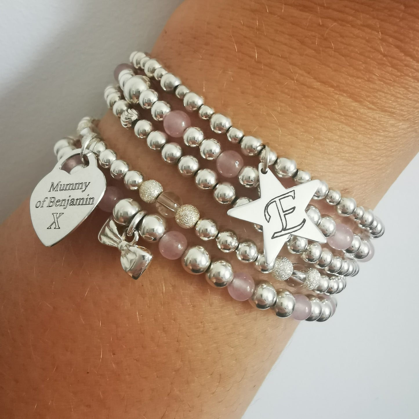 Sterling Silver Star Personalised Beaded Bracelet