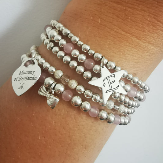 Sterling Silver Star Personalised Beaded Bracelet