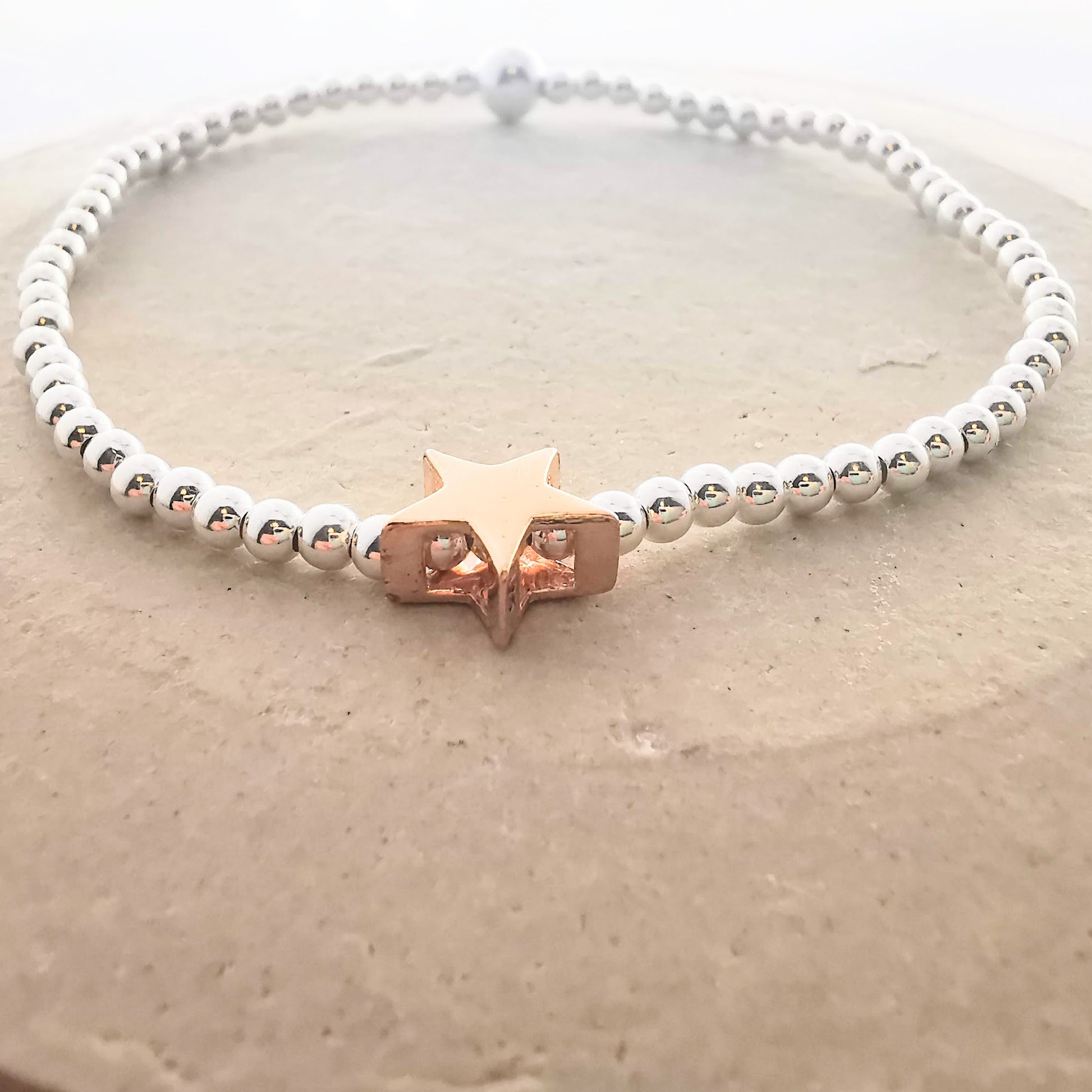 AMELIA Sterling Silver Bead Bracelet with Rose Gold Star - SKU 2231 - Sophellie Jewellery