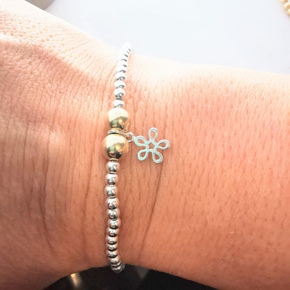 ANNIE Sterling Silver and Gold Bead Bracelet with Sterling Silver Flower - SKU 2230 - Sophellie Jewellery