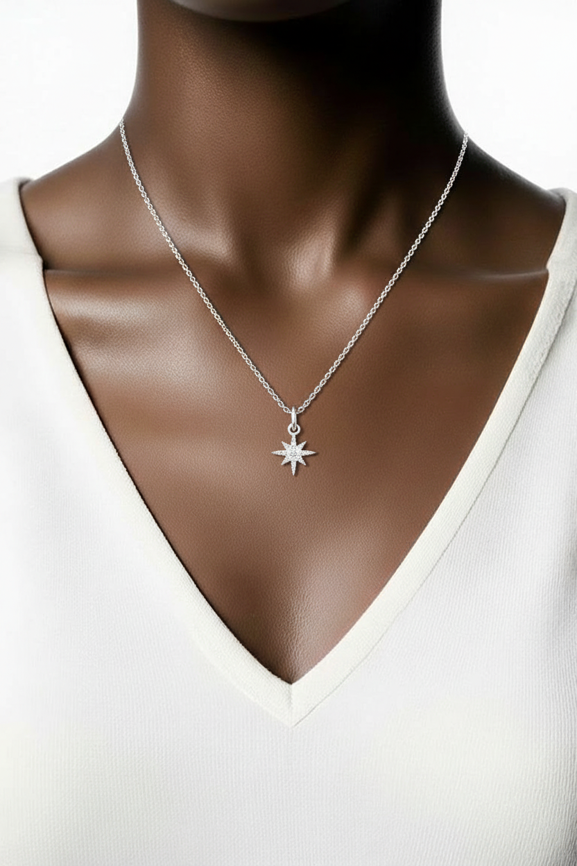 CELESTE Sterling Silver North Star Crystal Pendant Necklace