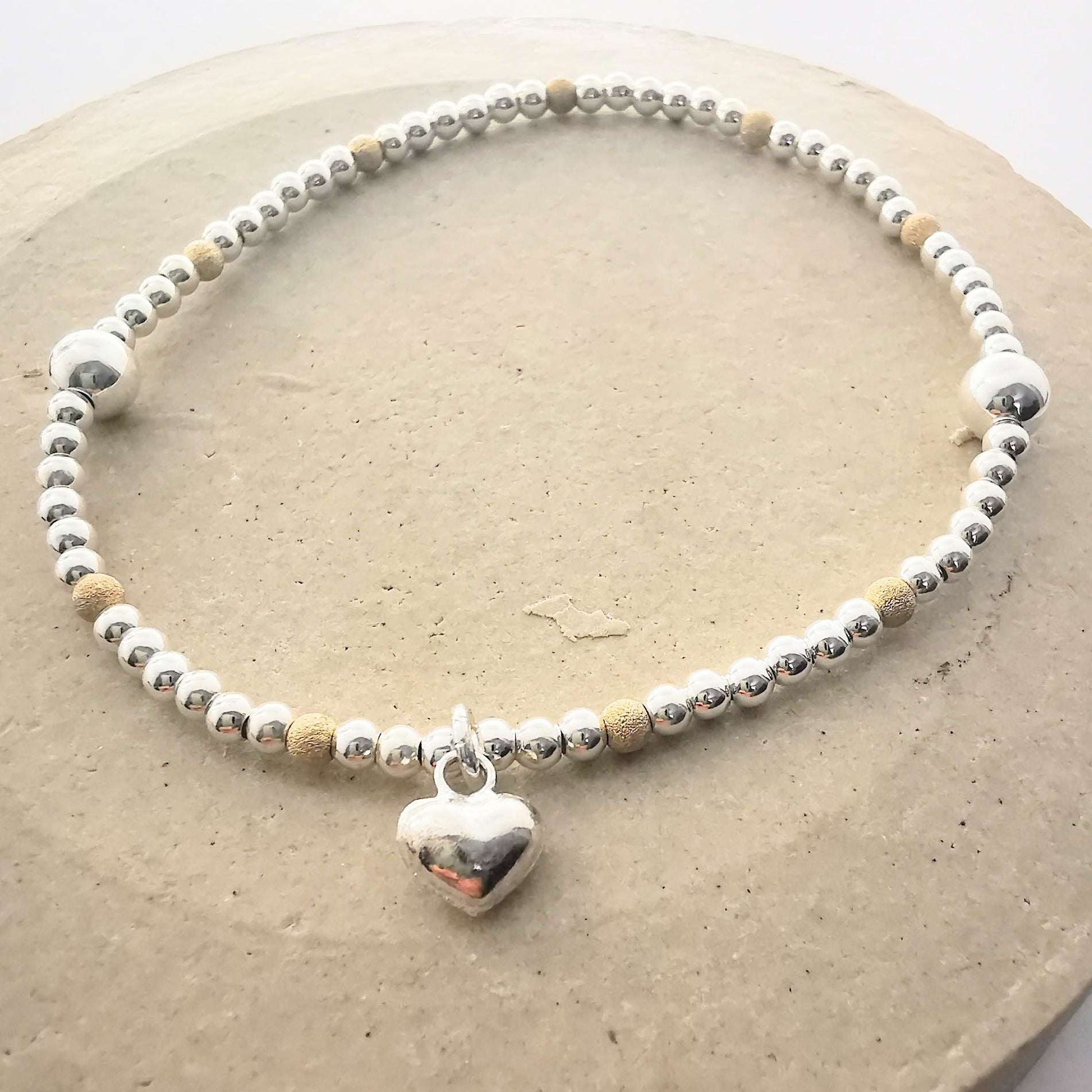 CASEY Sterling Silver Bead and Heart Stretch Bracelet - SKU 1762 - Sophellie Jewellery