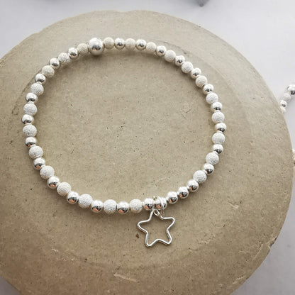 CHARLOTTE - Sterling Silver Bead Bracelet with Sterling Silver Open Star Charm - SKU 2236 - Sophellie Jewellery