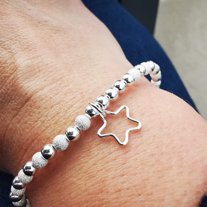 CHARLOTTE - Sterling Silver Bead Bracelet with Sterling Silver Open Star Charm - SKU 2236 - Sophellie Jewellery